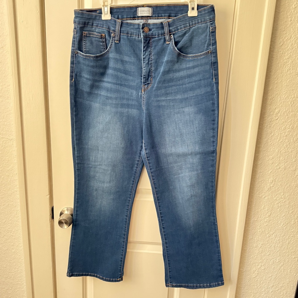 Crown & Ivy high-rise flare jeans, size 16.